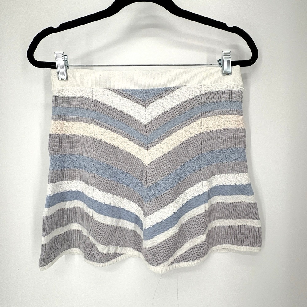 Free People Mini Skirt Small Blue Striped Elastic Waist Flare Pull On